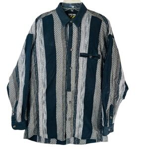 Big Rock Canyon Mens Large Cotton Stripe Rugged Wear Button Up Shirt Black Gray